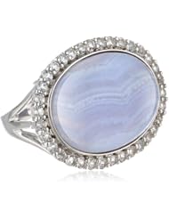 Sterling Silver Blue Lace Agate and White Topaz Accent Ring, Size 7