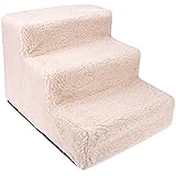 Homdox New Travel Pet Stairs 3 Steps Stairs Dog Steps Pet Ramp Stairs Pet Ladder (Yellow Beige)