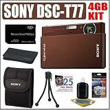 cheap Sony Cybershot DSC-T77 10MP Digital Camera (Brown) + 4GB Accessory Kit