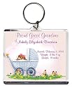 Proud Great Grandma Too Cute Birth Announcement Photo Key Chain, Personalized, 2.75" x 3.25" Carriage (Girl)