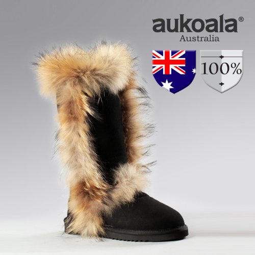 Aukoala Snow Boots Australia Sheepskin Warm Eskimo For Womens_Black_Us Size 5 On Sale