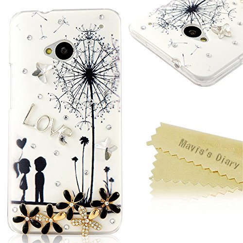 M7 Case, Htc M7 Case - Mavis's Diary 3D Handmade Bling Crystal Flowers Sparkle Rhinestone Cute Lovers Case Hard Cover for HTC One 801e (HTC M7) with Soft Clean Cloth (One Case)