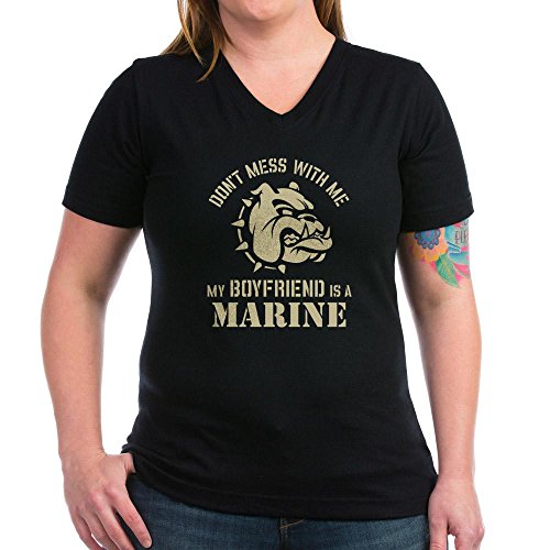 CafePress Women's V-Neck Dark T-Shirt - Marine Girlfriend Women's V-Neck Dark T-Shirt