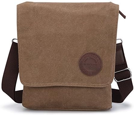 Catmacas Small Vintage Durable Lightweight Canvas Messenger Bag Ipad Bag Crossbody Shoulder Sling Satchel Shopping Working Casual Bag for Men and Women Brown
