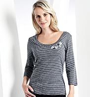 Petite 3/4 Sleeve Bead Embellished Stripe Top