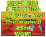 2pk (2)black compatible HP 02 ink cartridges. Fits Photosmart C5180 8250 D7260 C7280 & more! These are the XL version with the highest ink volume on the market! Black 45ml. We promise nothing but the best quality product, service that we would expect ourselves! If we wouldn't buy and use it, we won't sell it, period! If you find them cheaper, make sure you ask how much ink comes in them. You could be paying MORE in the long run!