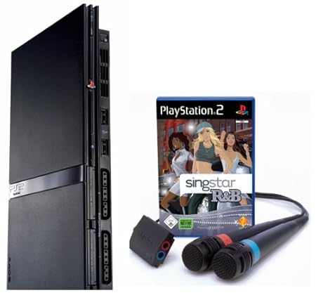 Playstation 2 - PS2 Konsole, black Slim + Singstar R&B inkl. Mikrofone
