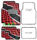 A Set of 4 Universal Fit Racing Checker Carpet Floor Mats for Cars / Truck - Red