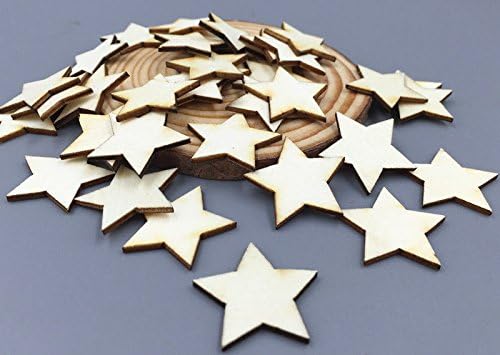 50/100 Pcs Wood Crafts Unfinished, Wooden Star Cutouts Craft Shapes Scrapbooking Embellishments Wood Pieces, Wood Crafts Art 25 mm (50 Pcs)