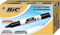 BIC Great Erase Grip Chisel Dry Erase Marker, Chisel Tip, Black Ink, 12 Dry Erase Markers (Dozen Box)