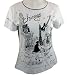 Cactus Fashion Rhinestone Highlighted, Artistically Printed, Short Sleeve, Scoop Neck, White Colored Cotton Fashion Top - Chicago Lady