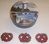 Scott's Cakes 1 lb. White Chocolate Covered Pretzel with Christmas Jimmies in a Lighthouse Tin