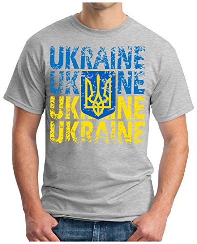 OM3 – UKRAINE – T-Shirt UKRAJINA EM 2016 FRANKREICH FRANCE FUSSBALL FANSHIRT SOCCER CUP SPORT TRIKOT EUROPAMEISTER, S, grau meliert
