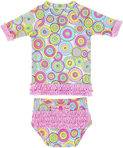 RuffleButts® Infant / Toddler Girls Lollipop Ruffled Rash Guard Bikini - Pink - 18-24m