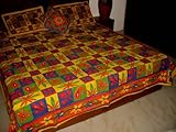 Hand, Block Printed, Multicolored Bedspread Set - Kantha Embroidery - Natur ....