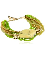 Kenneth Cole New York "Semiprecious Bead Item" Green Oval Stone Multi-Row Toggle Bracelet, 7.5"