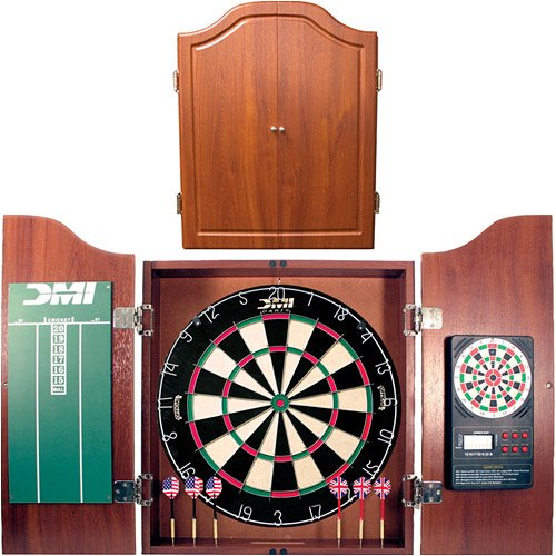 DMI Sports Cherry Dartboard Cabinet with Bristle Board and Electronic Scorer
