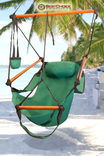 New Deluxe Green Sky Air Chair Swing Hanging Hammock Chair W/ Pillow & Drink Holder