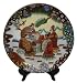 Decorative Chinese hand painted porcelain plate with gold filigree - Asian figures in garden