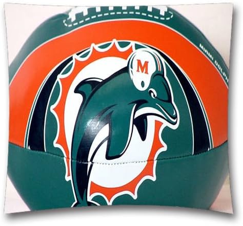 NFL Throw Pillow Cushion Covers, Miami Dolphins Square Decorative Throw Pillowcases, Pure Cotton, Bedding, Sofa, Couch, Size: 18x18 inches (45x45 cm) Ball Game Theme 2349
