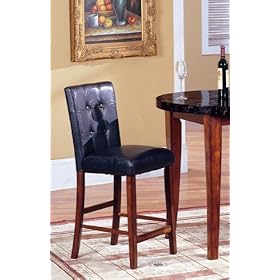 2 24 Black Blended Leather Counter Hight Bar Stool Chairs with Cherry Finish Solid Wood... by R.H.F.