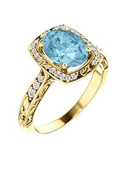 10K Yellow Gold 9.00x7.00mm Oval Cut Aquamarine and Diamond Ring -- LIFETIME WARRANTY