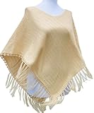 Handmade Poncho with Hand-crocheted Border - Acrylic and Cotton Mixed Yarn (Medium/Large) (Soothing Vanilla Honey)