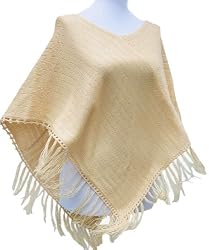 Handmade Lightweight Poncho - Light Golden Wheat (Hand-crocheted Border)