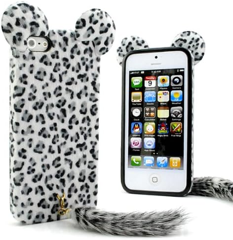 Luxury Leopard Hair Soft Fur Long Tail Case Cover Tail Work With Iphone 5 White