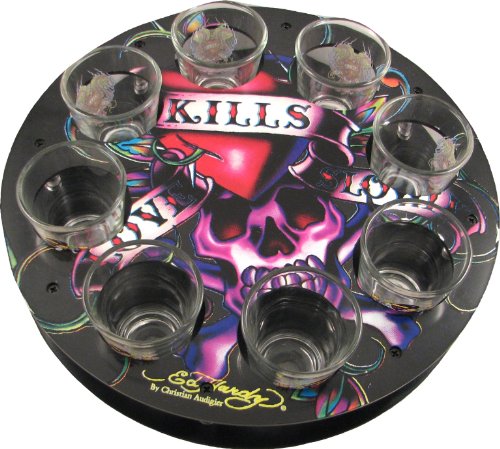 Ed Hardy Love Kills Slowly Shot Glass and Tray Set