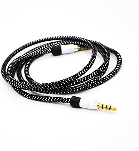 eBerry(TM) 3.5mm Stereo Jack Cable - Color Contrast 3.5mm Diamond Patterned Connector Shell Male To Male Car and Home Cloth Jacketed Durable Tangle-Free Nylon Fiber Braided Wire Auxiliary Stereo Audio Audio Jack Cable (3.3Feet/1M) - for Apple iPad, iPhone, iPod, Samsung Galaxy, Android, Tablet ,MP3 Players And More (Black/Silver)