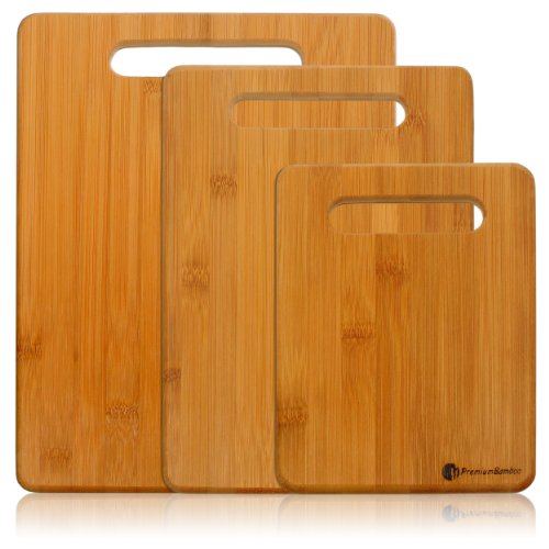 Bamboo Cutting Board Set - 3-piece Small, Medium, and Large Strong Bamboo Wood Cutting Boards with Handle by Premium Bamboo