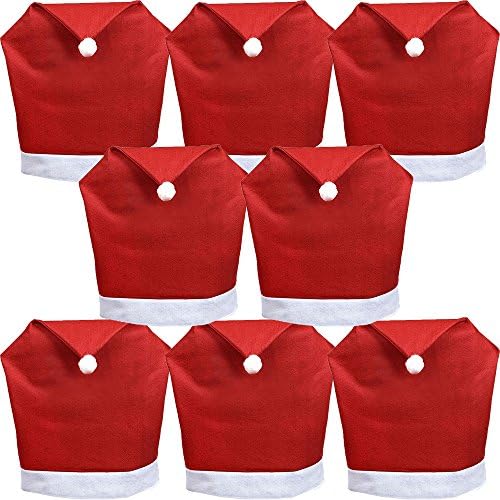Santa Claus Hat Chair Covers Luxury Dinner Decor for the Spirit of Christmas Elf Collections Etc 100% Polyester by CRAZYKIND(8pcs)