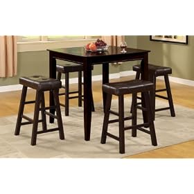 Click here to buy Wooden Counter Table with Solid Top and 4 Counter Stools with Brown Faux Leather in Brown... by HP.