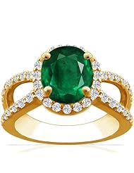 18K Yellow Gold Oval Cut Emerald Ring With Sidestones