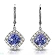 Earrings With 5.02ctw Precious Stones - Genuine Clean Diamonds and Tanzanites Well Made in 14K White Gold Length 29.5mm