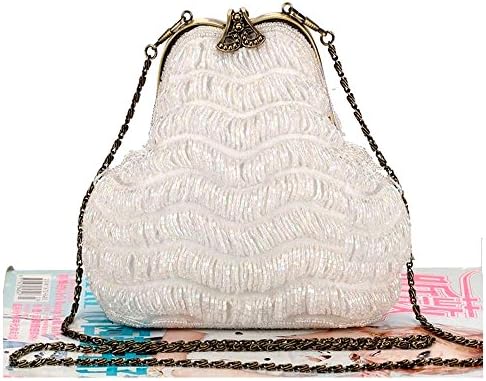 MZZ BEA129 Great Gatsby Style Fully Beaded Bag Vintage Evening Purse Classic Party Clutch Gift (white)