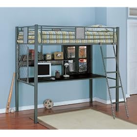 Twin Size Loft Bunk Bed in Charcoal Finish - Monster Bedroom Collection