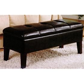 Deep Brown Leather Storage Bench by AtHomeMart