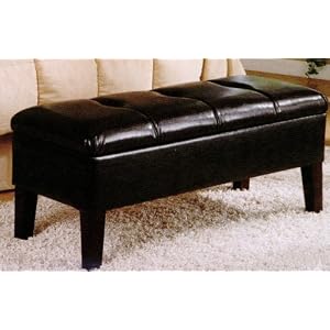 Deep Brown Leather Storage Bench