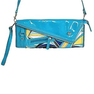 GEOMETRIC PATTERN TURQUOISE PATENT LEATHER ENVELOPE CLUTCH BAG