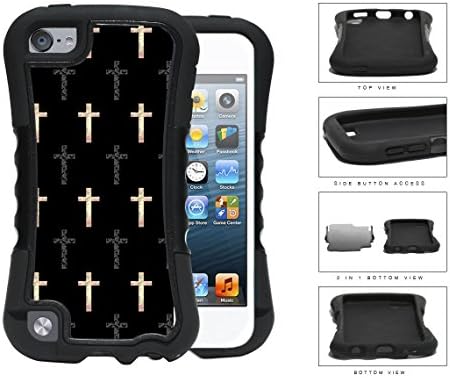 Religious Cross Retro Pattern 2-Piece Dual Layer High Impact Rubber Silicone Case Cover Apple iPod Touch 5th Generation