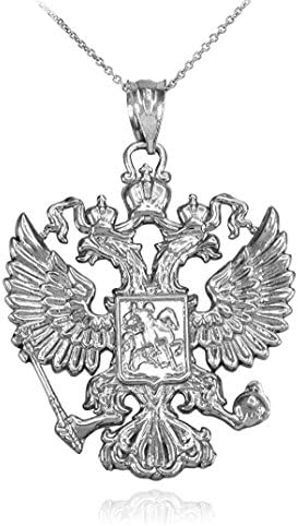Sterling Silver Russian Imperial Coat of Arms Double-Headed Eagle Pendant Necklace