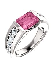 10K White Gold 9.00x7.00mm Emerald Cut Chatham Created Pink Sapphire and Diamond Ring -- LIFETIME WARRANTY