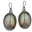 Retro French European Eiffel Tower Cameo Earrings in Black Gunmetal Frame by Lavishy