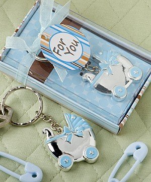 6 Blue Baby Buggy Key Ring Favours Picture