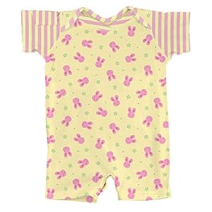 iPlay Itsy Bitsy Organic Cotton Knit Romper, Rose Stripe/Bunny Print, Medium