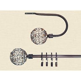 Adjustable Window Curtain Rod Set with Topaz Colored Beaded Finials - Copper Finish