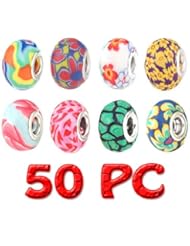 Art and Craft Supply: Bundle Monster 50pc Lot Silver Fimo Clay European Mix Beads Charms Jewelry - Compatible With Most Major Charm Bracelets. - Bundle Monster