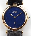Vintage/Antique watch: Pre Owned Women's Cartier Watch Vermeil Swiss Quartz Movement Lapis Gold Speckled Dial 1980's